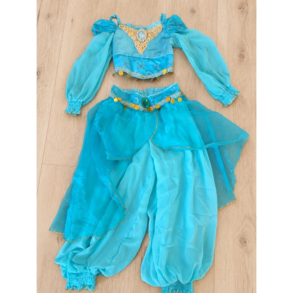 Disney Store Princess Jasmine Costume Kids 5/6 Aladdin Turquoise 2 Piece Set